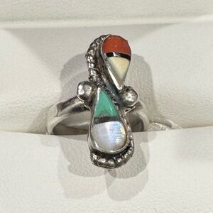 Silver Multicolor Teardrop Ring